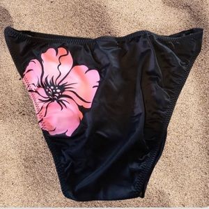 Vintage Black bikini bottom with pink  hibiscus flower on backside 🌺